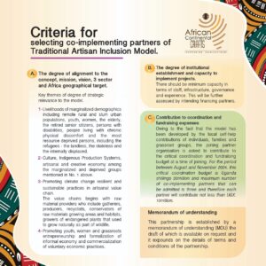 Criteria for for co-implementing partners of traditional artisan inclusion model